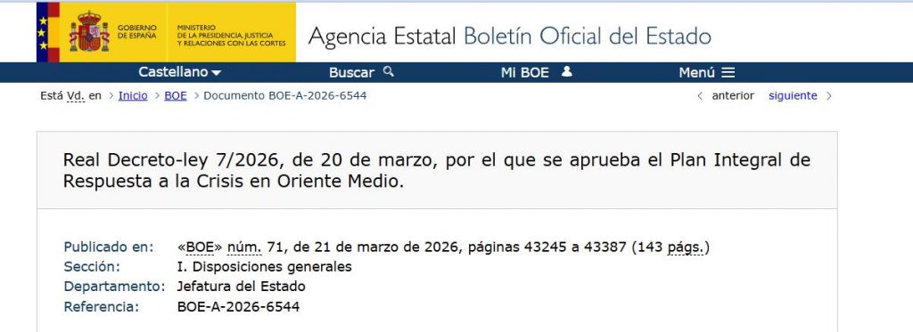 Real Decreto-ley 7/2026, de 20 de marzo Real Decreto-ley 7/2026, de 20 de marzo Placas solares